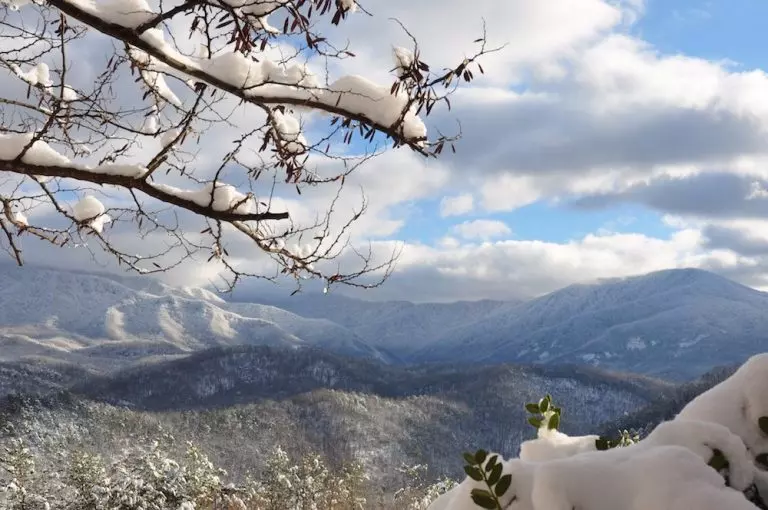 smoky mountains in winter covered in snow